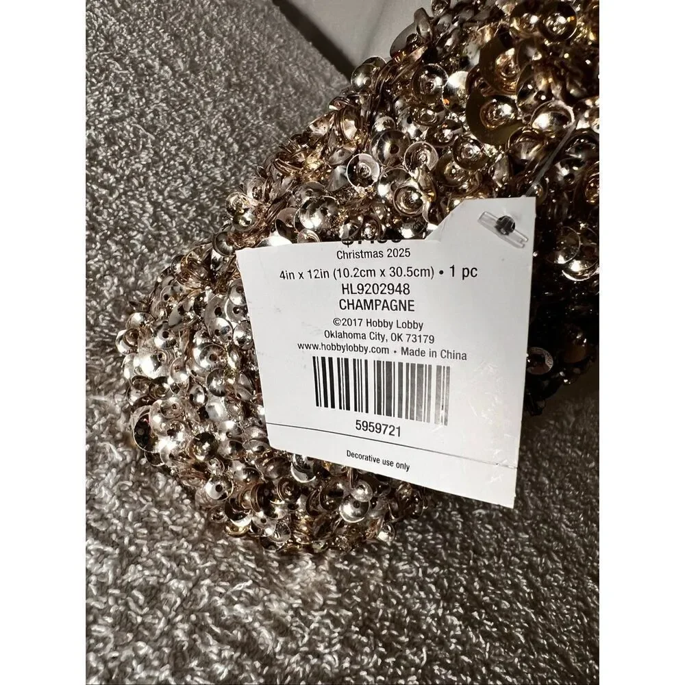 Champagne Sequined Cone Tree New With Tags 12”x4”